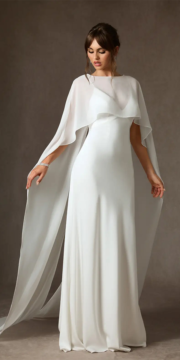 modest wedding dresses with cape simple sheath azazie
