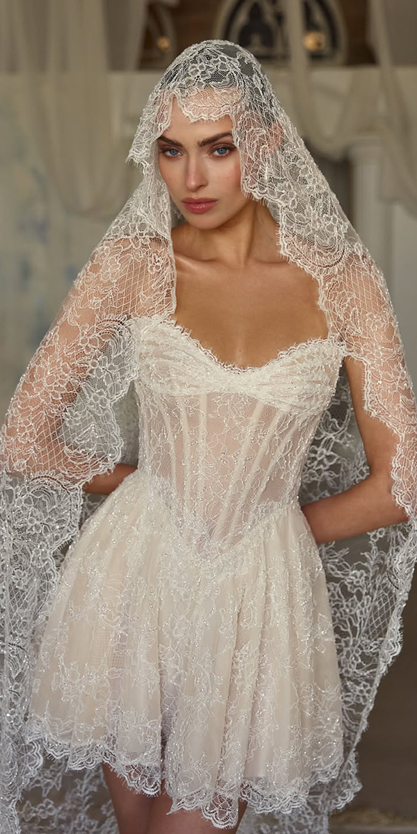 short wedding dresses lace with cape julievino