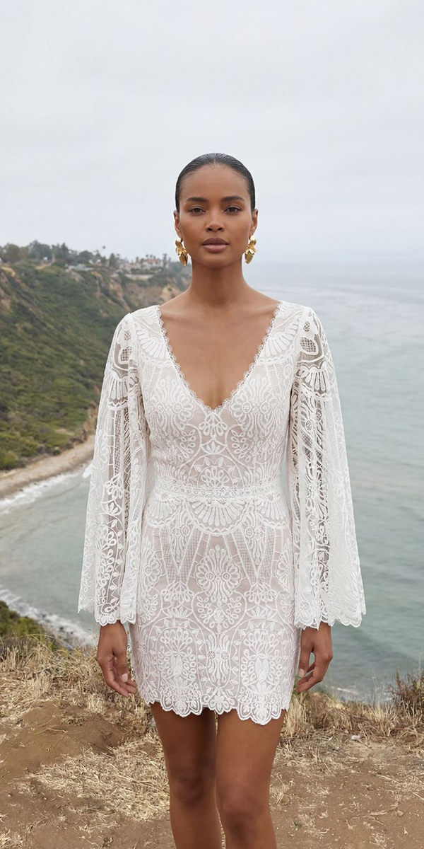short wedding dresses with long sleeves dreamersandlovers