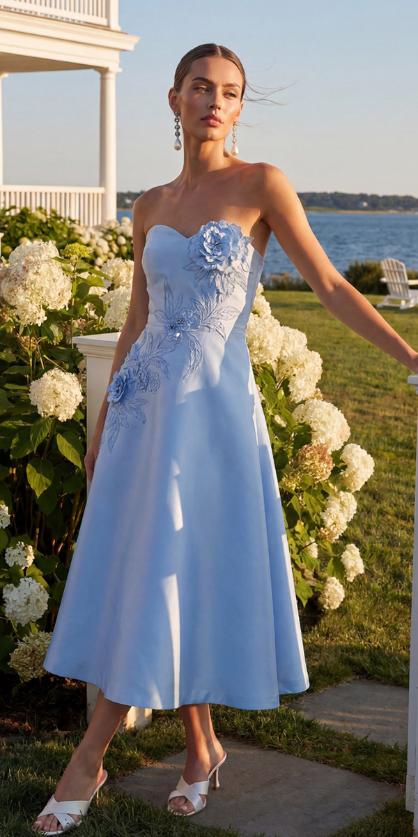 summer wedding guest dresses blue tea length simple badgley