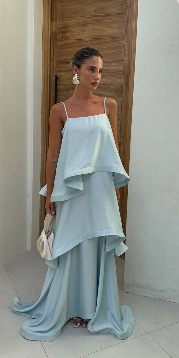 summer wedding guest dresses simple long blue ruffled skirt whiterunay