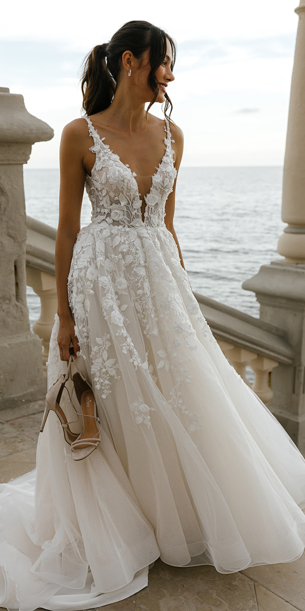 beach wedding dresses a line v neckline lace ariviloso