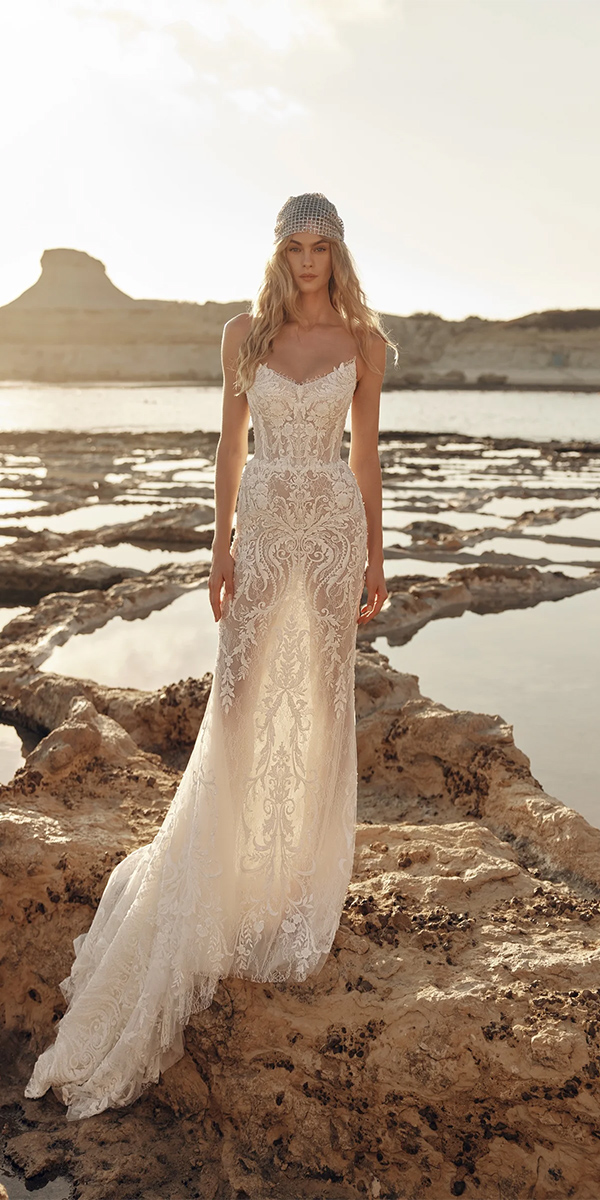 beach wedding dresses sheath lace sexy strapless neckline eva lendel