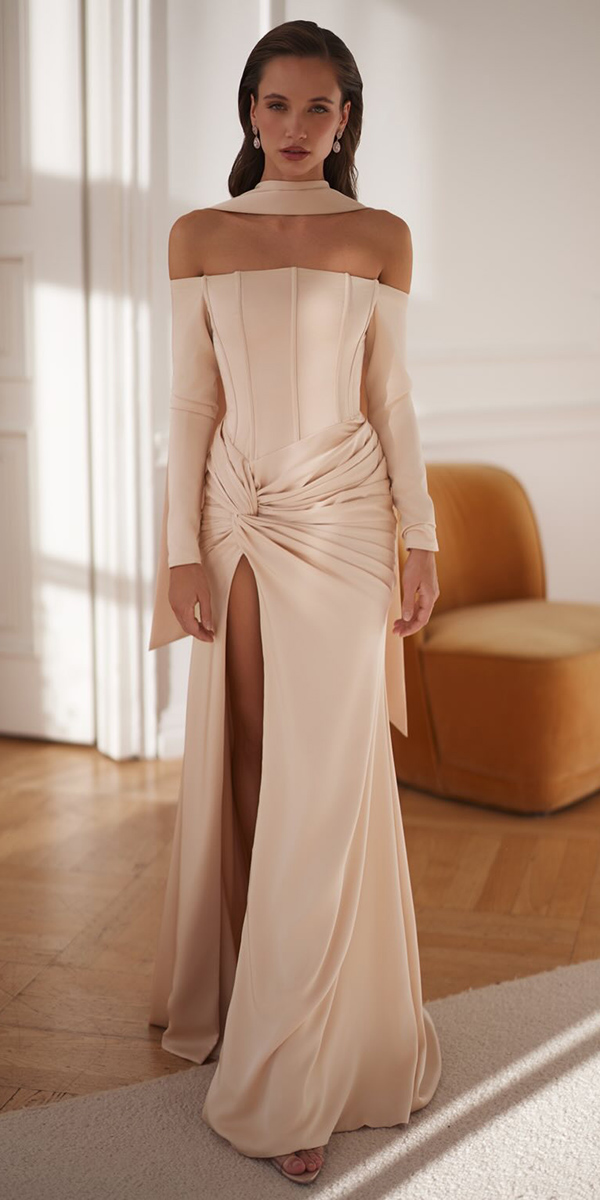 fall wedding guest dresses simple with sleeves off the shoulder alamourthelabel