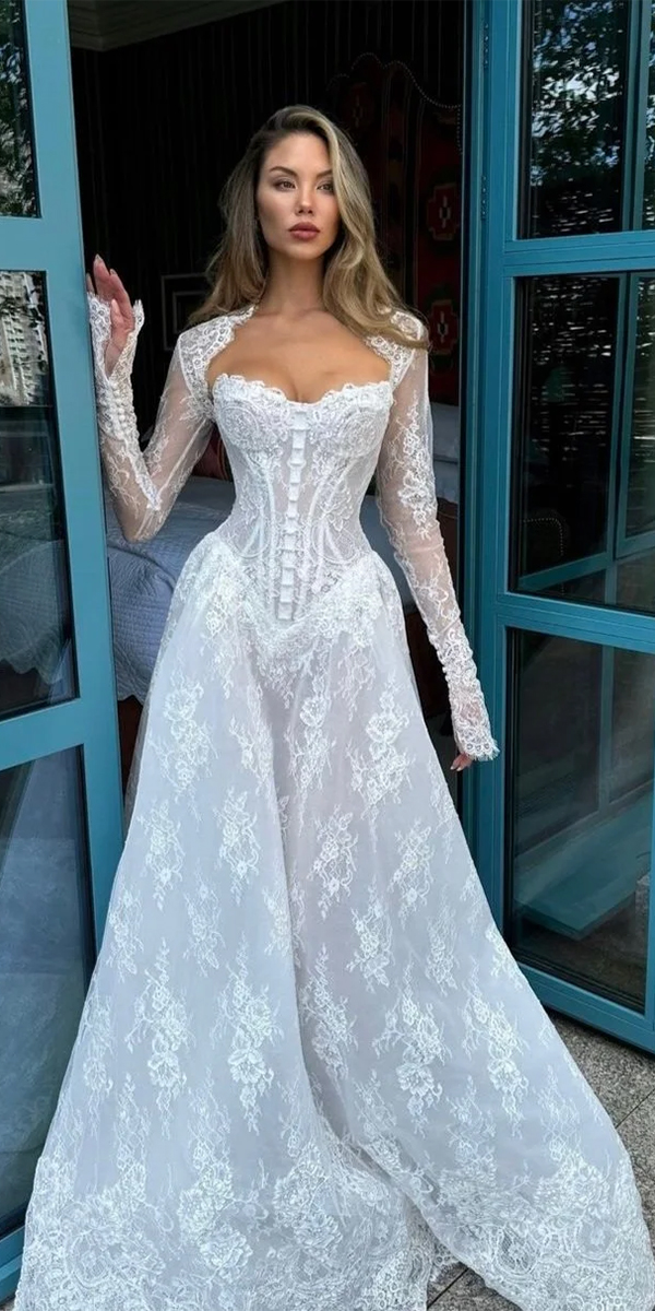 long sleeve wedding dresses a line lace pallascouture