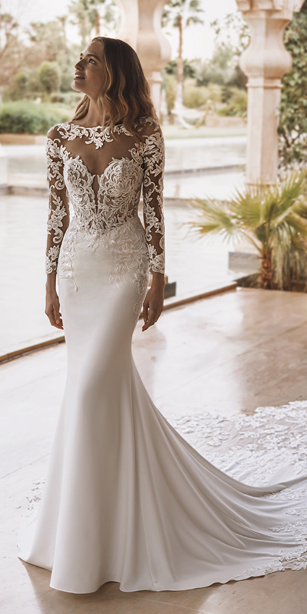 long sleeve wedding dresses illusion lace mermaid enzoani