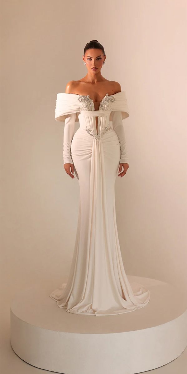 long sleeve wedding dresses simple off the shoulder fjollahaxhismajli
