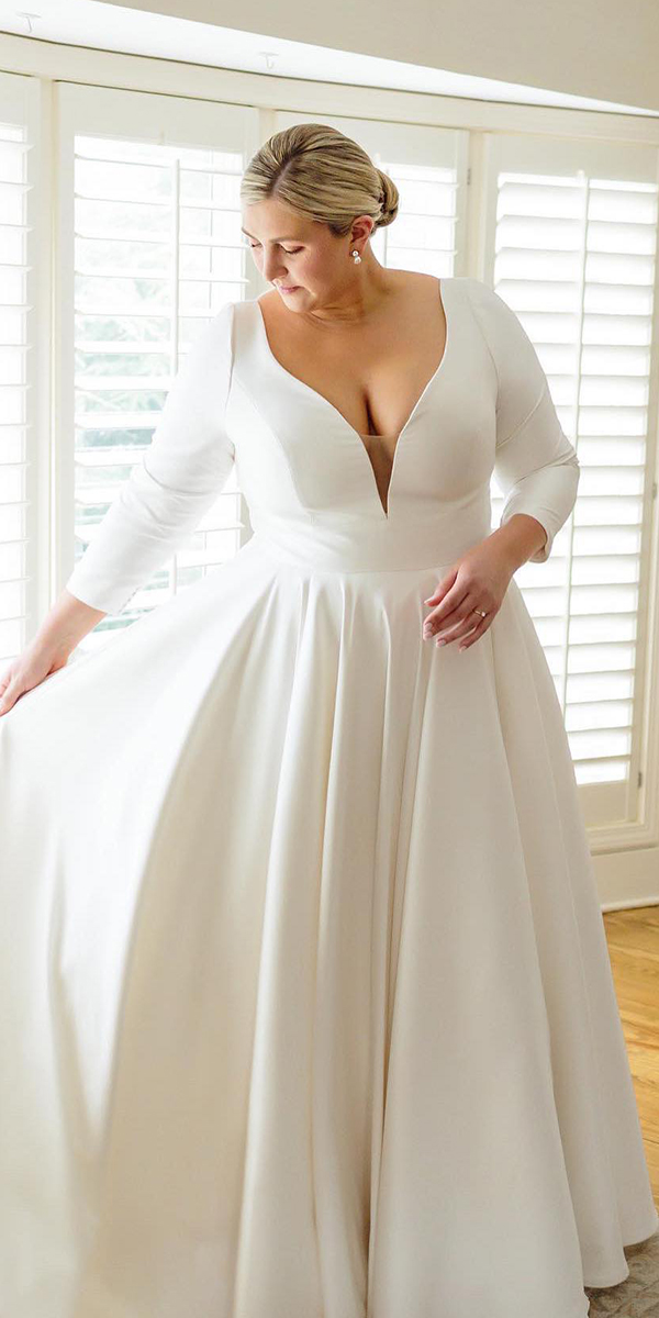 long sleeve wedding dresses simple plus size justinalexander