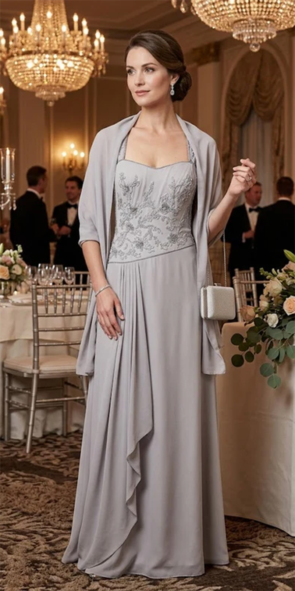 mother of the groom dresses long grey with cape gracefulelegance