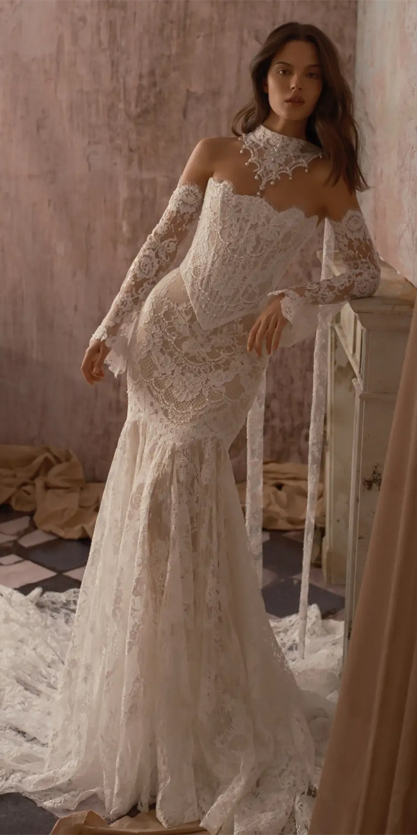 rustic lace wedding dresses with long sleeves sheath rishbridal