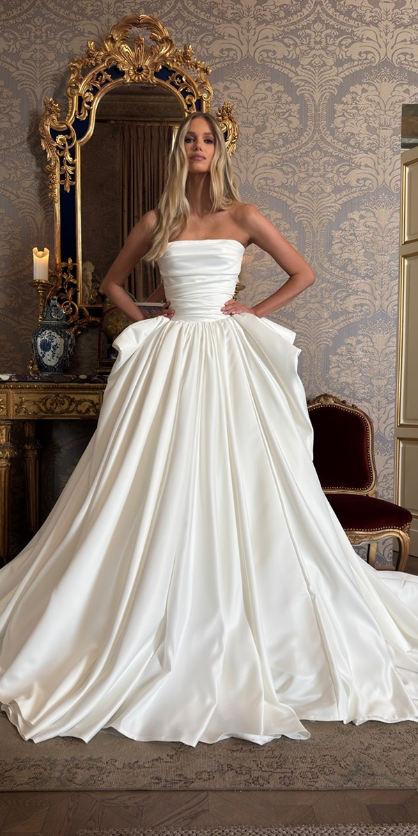 silk wedding dresses ball gown strapless neckline tomsebastien