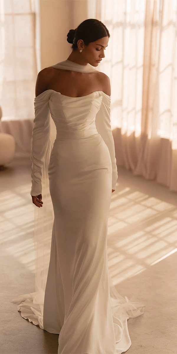 silk wedding dresses sheath with long sleeves martinaliana