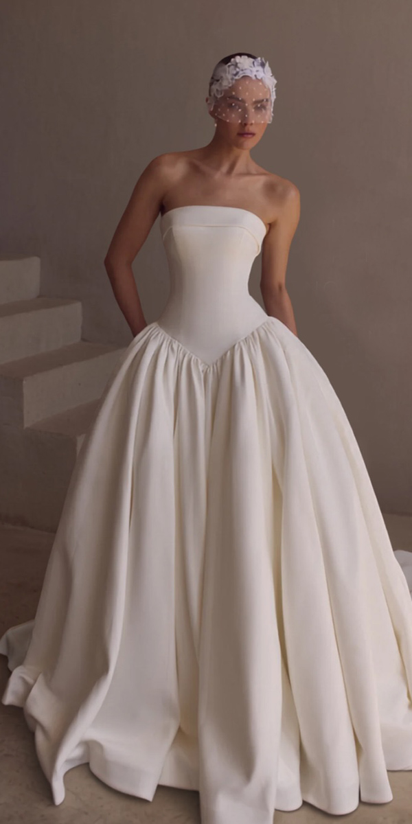 simple wedding dresses ball gown strapless neckline basque waist julievino