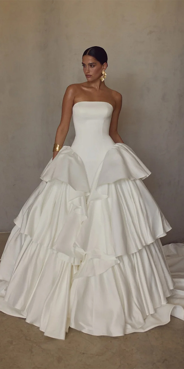 simple wedding dresses basque waist ball gown strapless neckline julievino