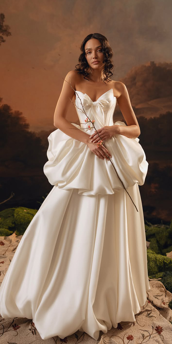 trendy wedding dresses bubble hem simple strapless neckline anne mariiee