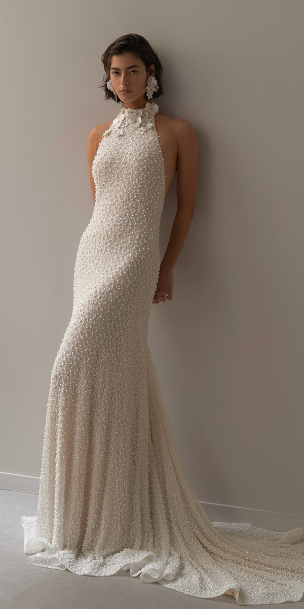 vintage wedding dresses sheath sexy pearls lihihod