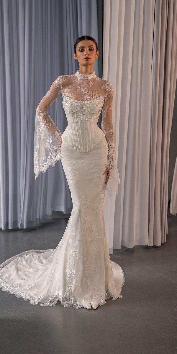 vintage wedding dresses with sleeves corset lace papilio