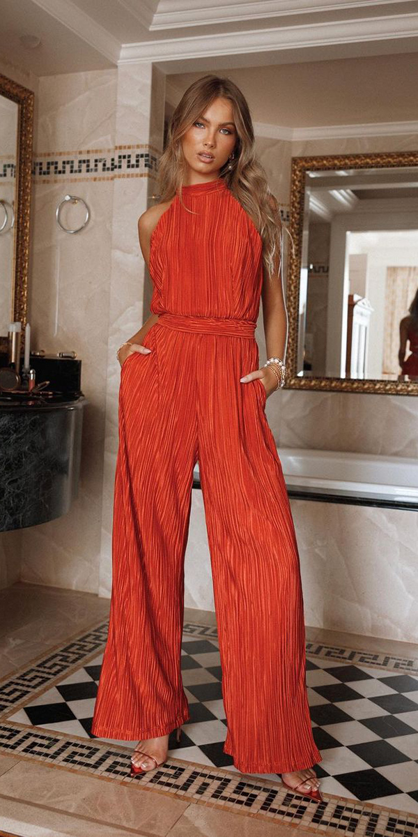 wedding guest designer dresses jumpsuit rust color petalandpup