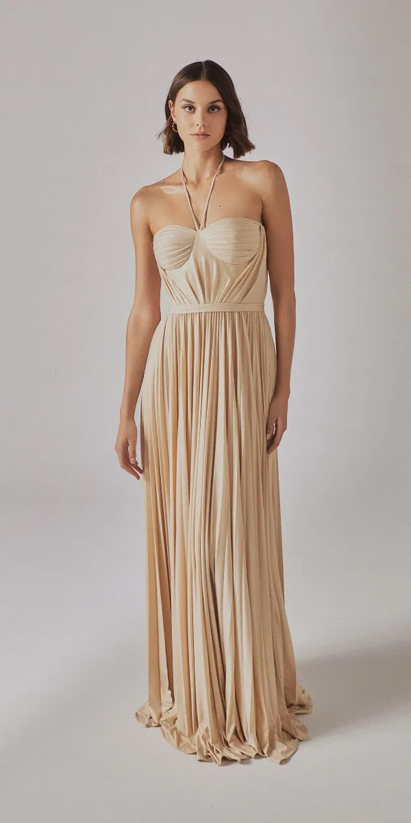 wedding guest designer dresses long champagne simple pronovias