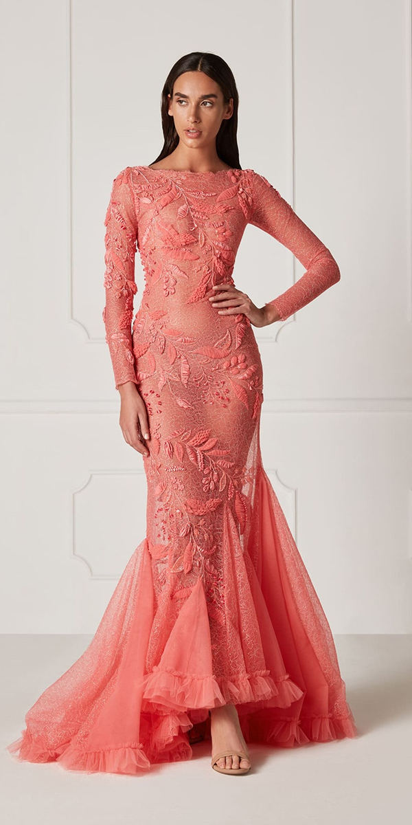 wedding guest designer dresses mermaid with long sleeves pink silviafernandez