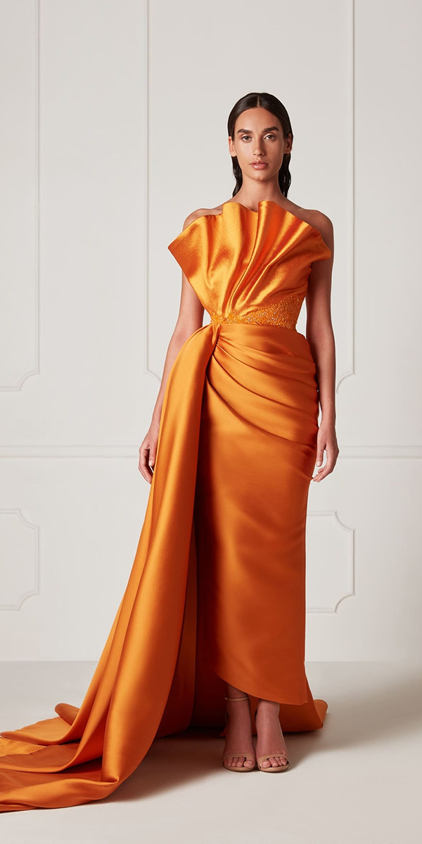 wedding guest designer dresses simple rust with train silviafernandez