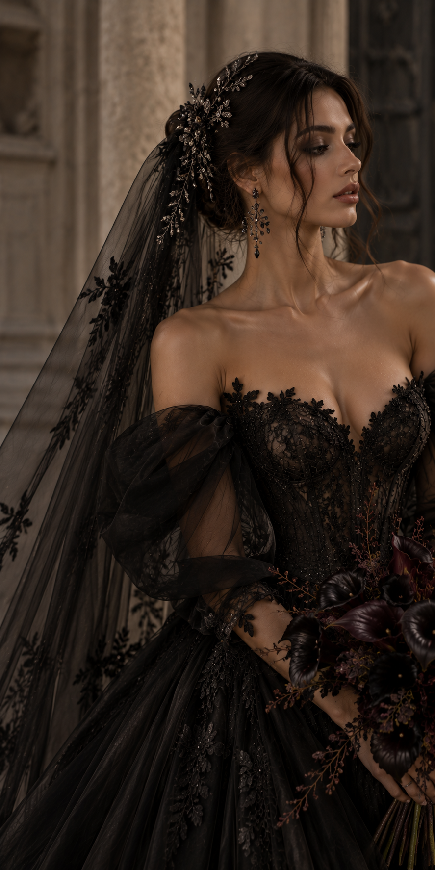 black wedding dress accessorize style