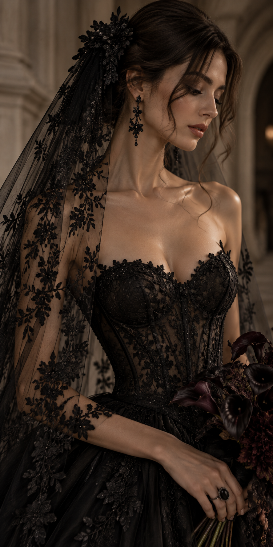 black wedding dresses accessorise