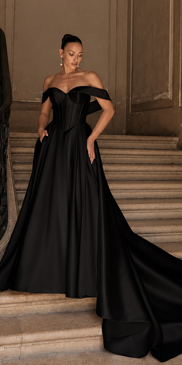 black wedding dresses simple a line moonilught