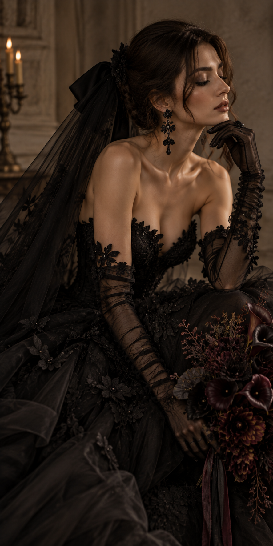 black wedding dresses with gloves