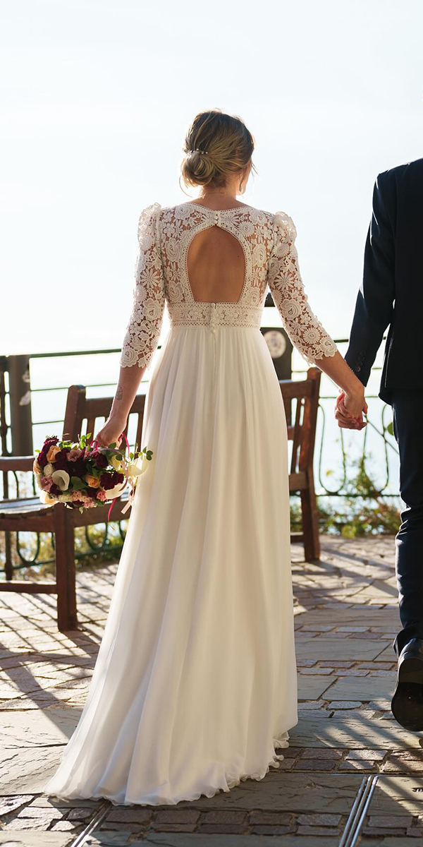 boho wedding dresses with sleeves open back with three quote sleeves nadiamanzato
