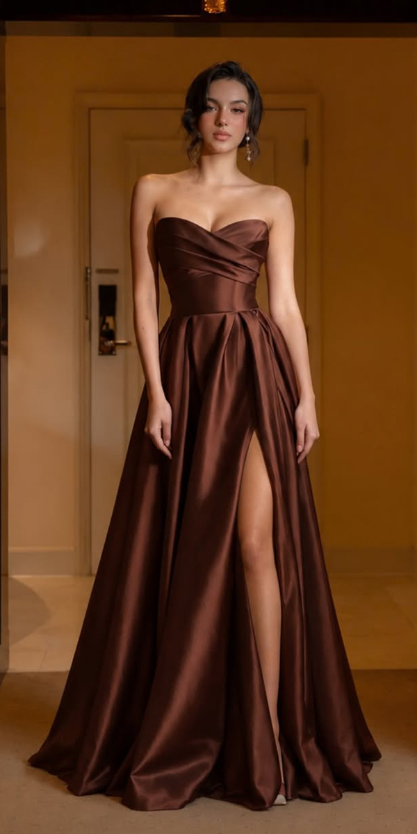 fall wedding guest dresses long brown satin simple whiterunway