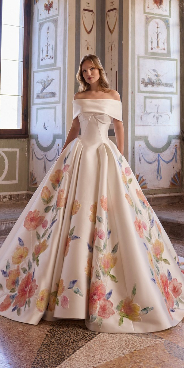 floral wedding dresses a line off the shoulder veniinfantinoopo