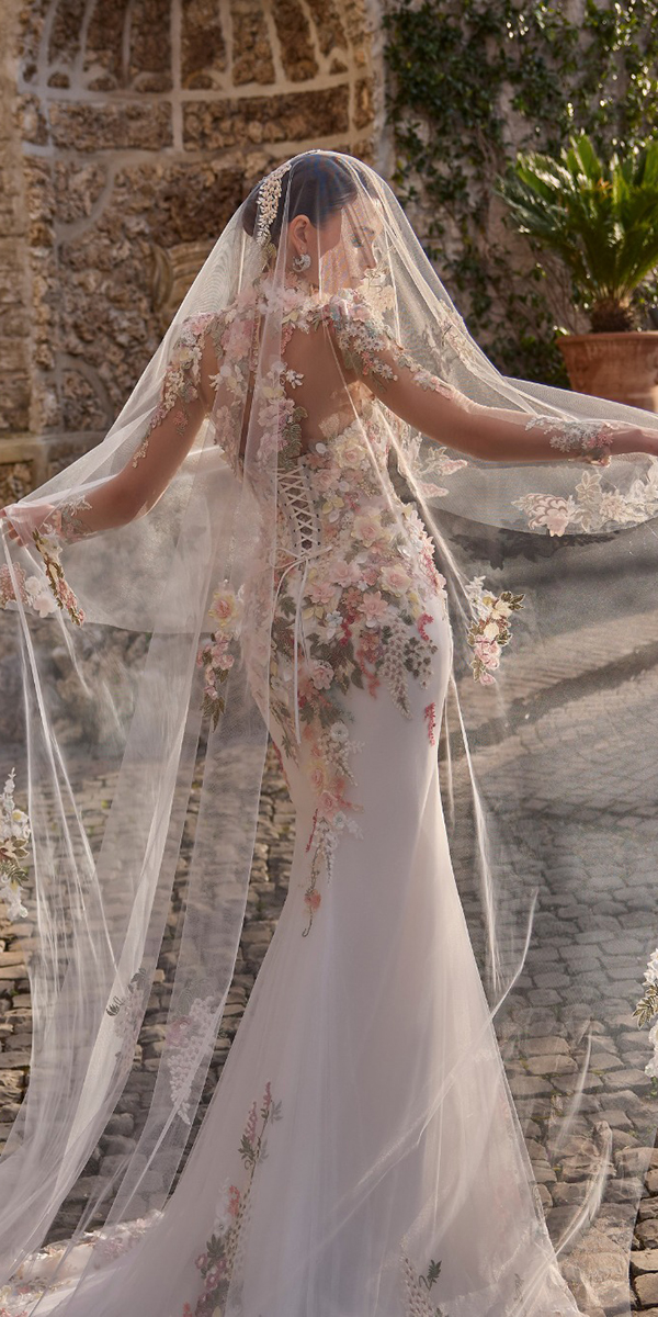 floral wedding dresses mermaid with cape veniinfantino