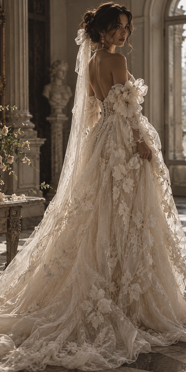 floral wedding dresses white a line