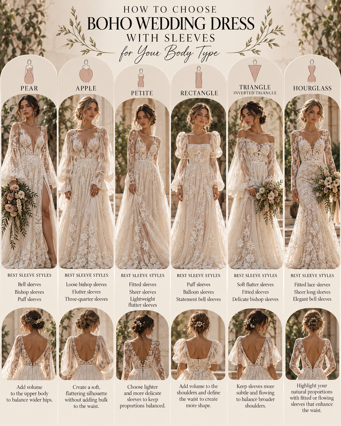 how to choose boho wedding dresses with sleeves for body type