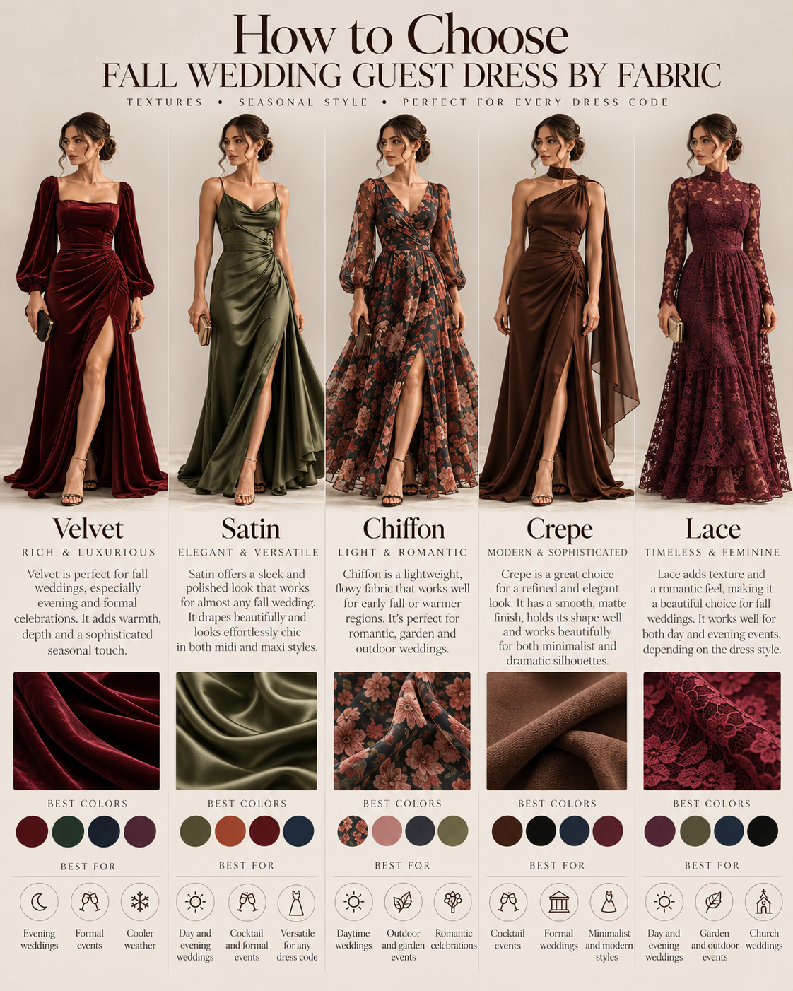how to choose fall wedding guest dresses by fabric