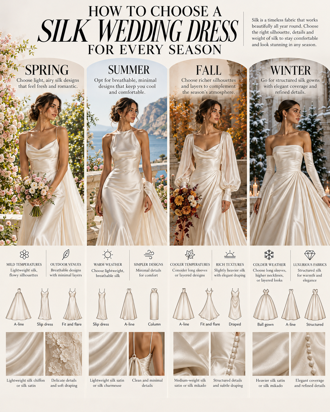 how to choose silk wedding dress for season