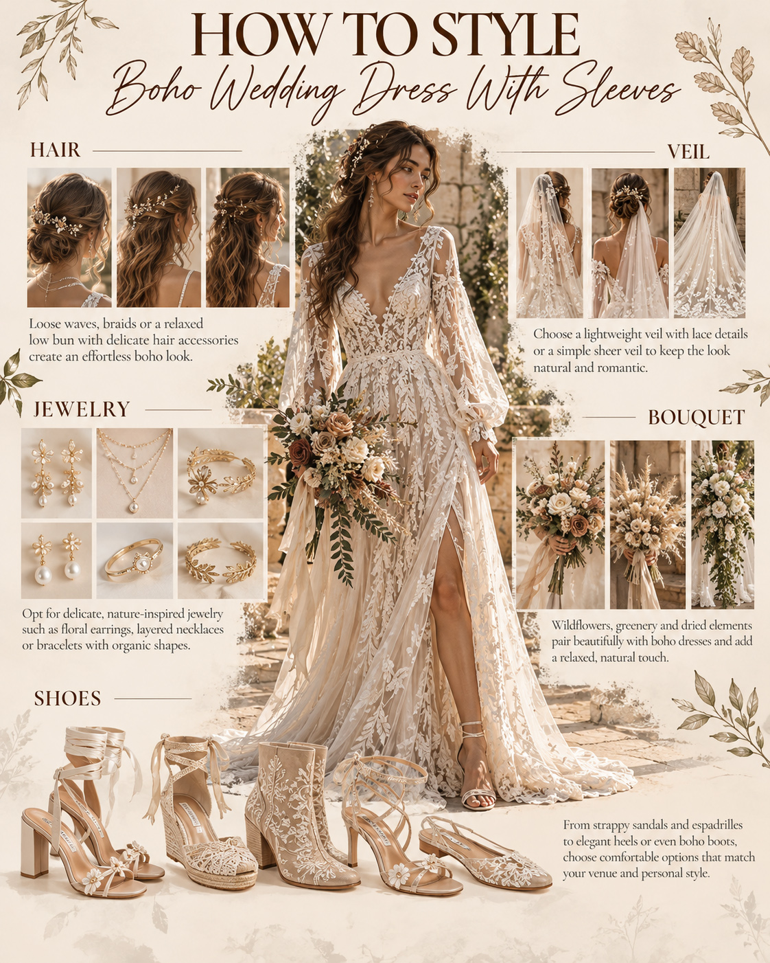 how to style boho wedding dress with sleeves