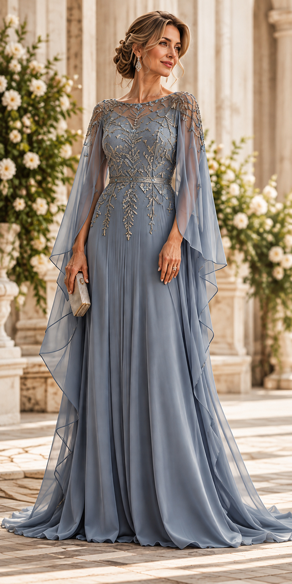 long mother of the bride dresses long with cape