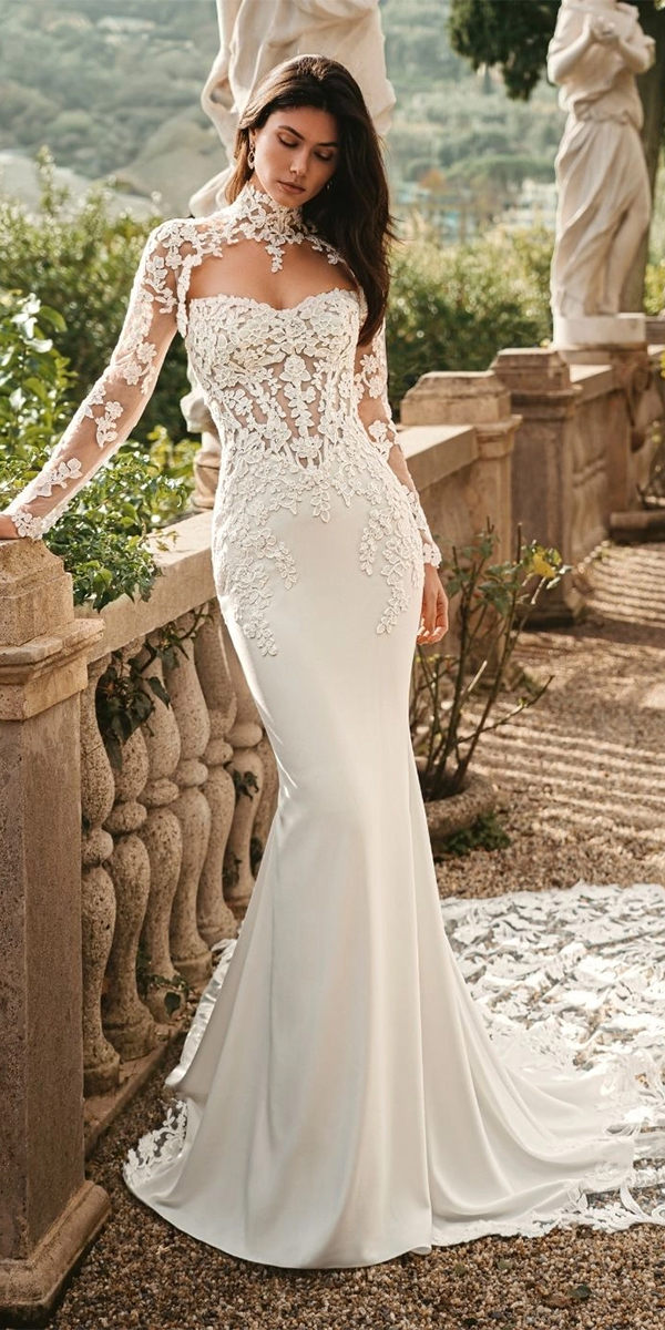 long sleeve wedding dresses detachable lace illusion enzoani