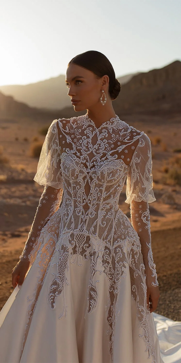 long sleeve wedding dresses illusion lace unique julievino