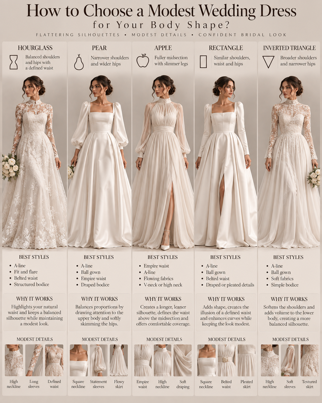 modest wedding dresses how to choose for body type