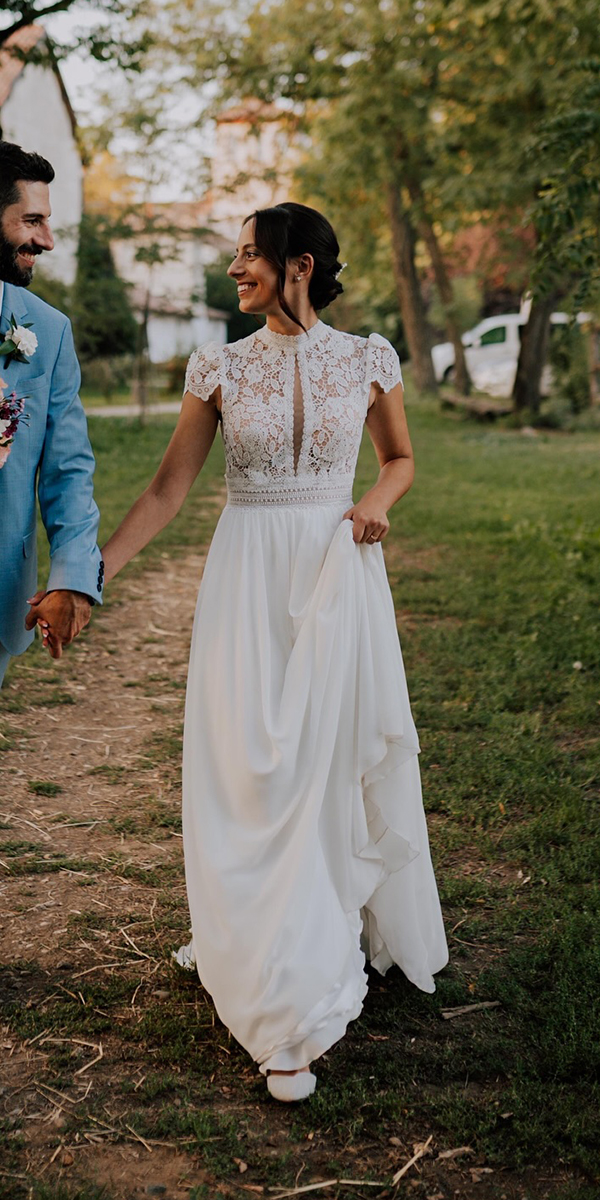 modest wedding dresses lace top with cap sleeves nadiamanzato
