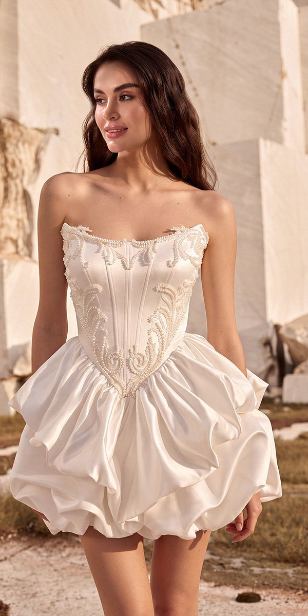 short wedding dresses bubble hem corset kathy corso
