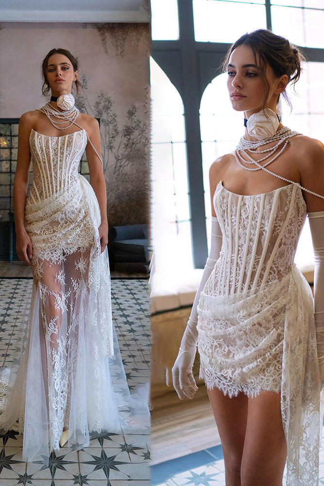short wedding dresses lace convertible papilio