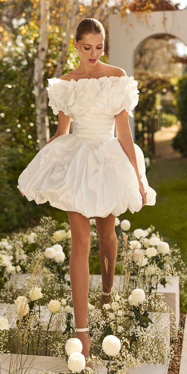 short wedding dresses simple bubble hem strapless neckline rosaclara