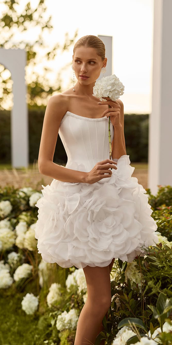short wedding dresses simple floral straless neckline rosaclara