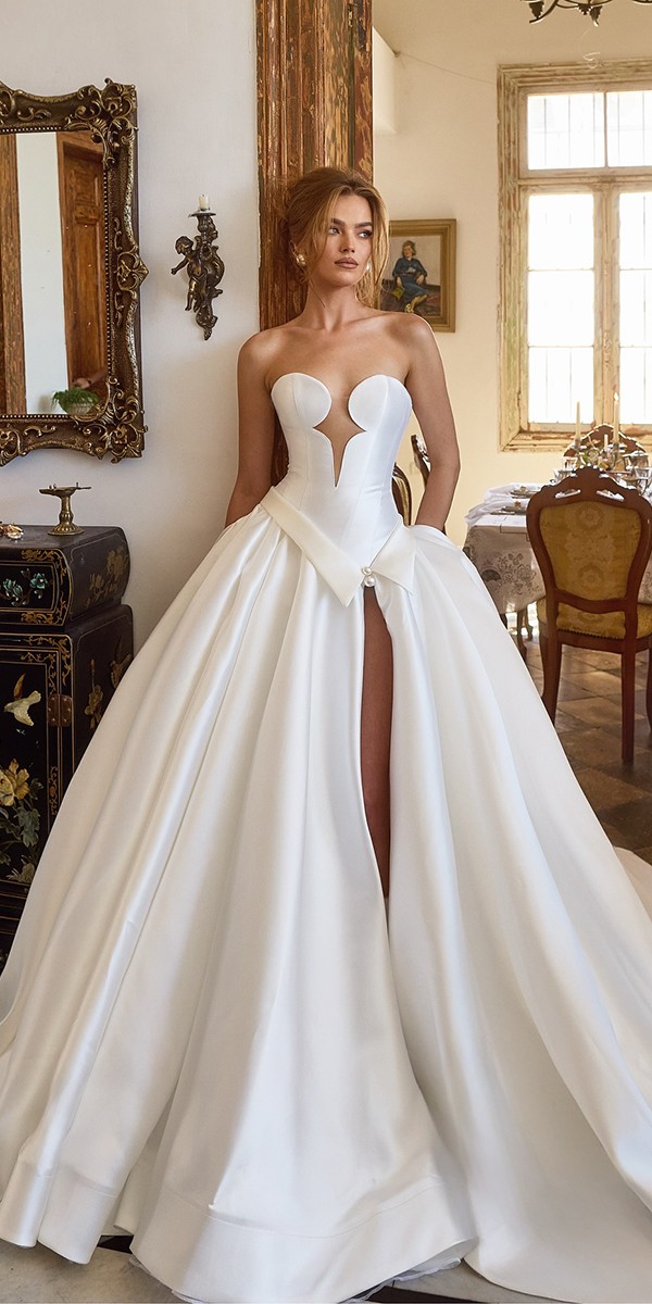silk wedding dresses ball gown strapless neckline simple dimitriusdalia