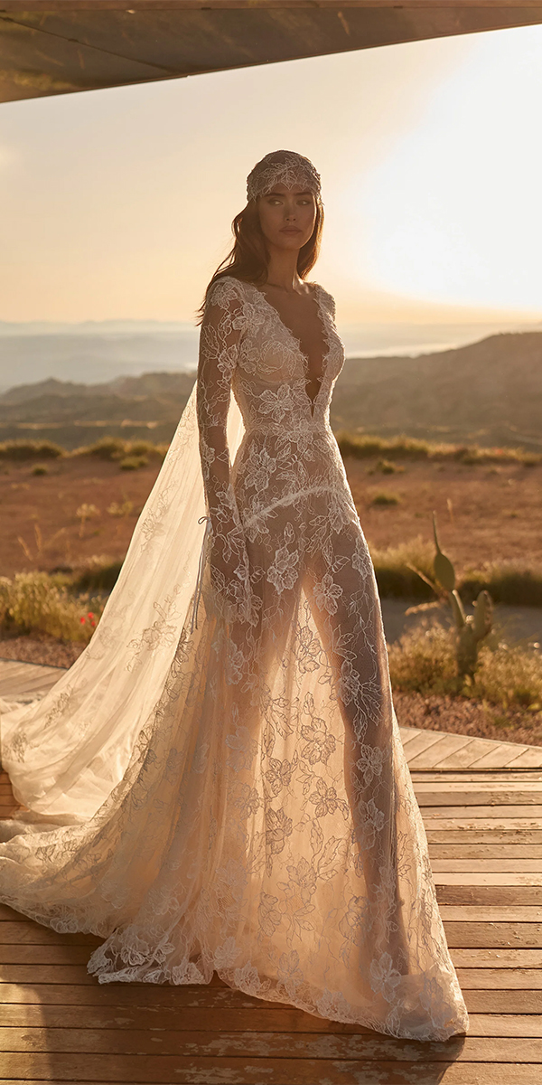 trendy wedding dresses lace floral with sleeves lucesposa