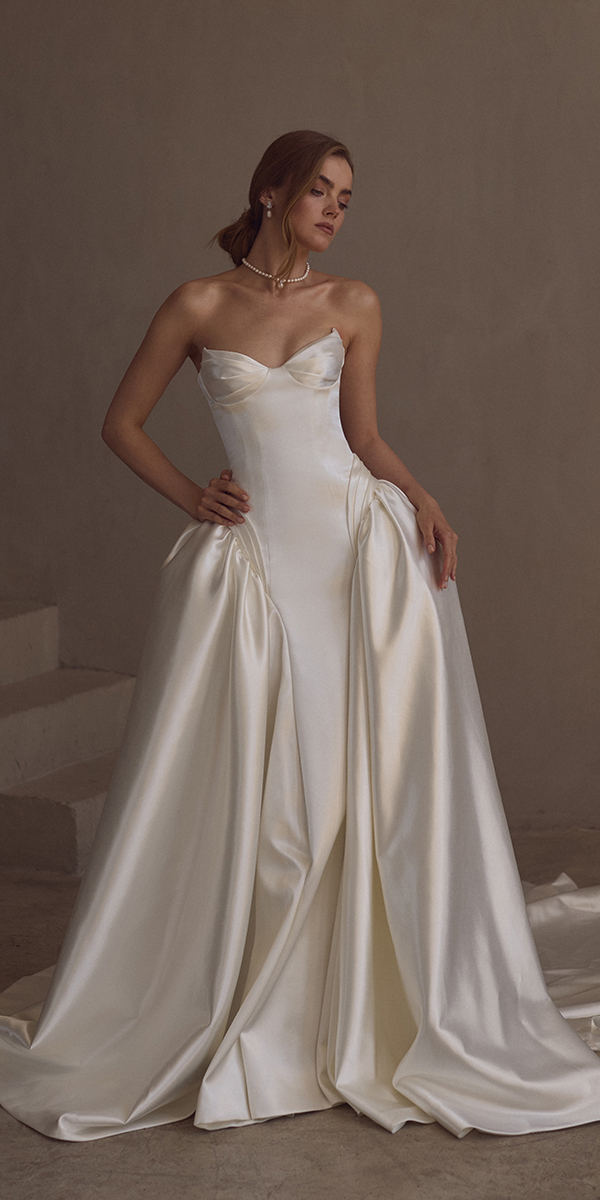trendy wedding dresses silk simple strapless neckline julievino
